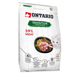 Ontario CAT SENSITIVE DERMA sausā kaķu barība Pīle, jērs 2kg