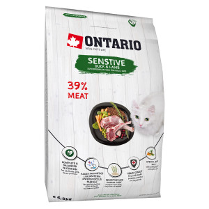 Ontario CAT SENSITIVE DERMA sausā kaķu barība Pīle, jērs 6.5kg