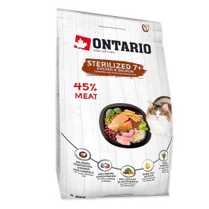 Ontario CAT STERILISED 7+ sausā kaķu barība Vista, Lasis 2kg