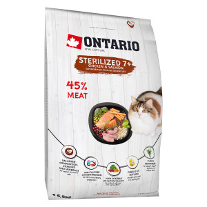 Ontario CAT STERILISED 7+ sausā kaķu barība Vista, Lasis 6.5kg