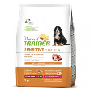 Natural Trainer Dog PUPPY JUNIOR Sensitive MEDIUM MAXI sausā barība kucēniem Pīle 3kg