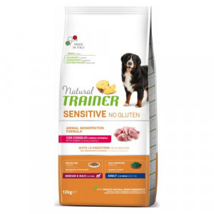 Natural Trainer Dog SENSITIVE NO GLUTEN MEDIUM MAXI sausā suņu barība Trusis 12kg