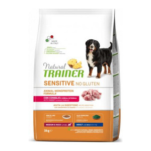 Natural Trainer Dog SENSITIVE NO GLUTEN MEDIUM MAXI sausā suņu barība Trusis 3kg