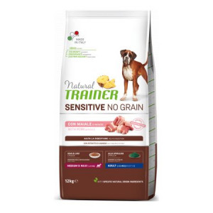Natural Trainer Dog SENSITIVE NO GRAIN MEDIUM MAXI sausā suņu barība Cūkgaļa 12kg