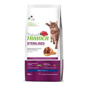 Natural Trainer Cat STERILISED Ham & Pea sausā kaķu barība Šķiņķis 10kg