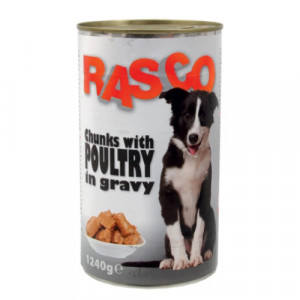 Rasco Dog Poultry Chunks in Gravy konservi suņiem Mājputni mērcē 1240g
