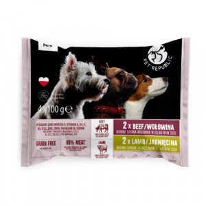 PetRepublic Dog MINI Beef Lamb fillets konservi suņiem Jērs, liellops MIX 4x100g