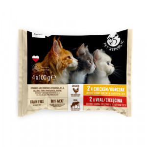 PetRepublic Cat Chicken Veal konservi kaķiem Vista, teļa gaļa mērcē MIX 4x100g