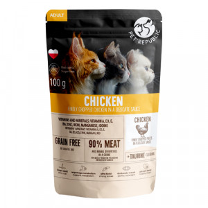 PetRepublic Cat Chicken shred konservi kaķiem Vista mērcē 100g