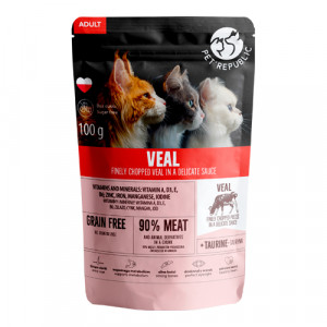 PetRepublic Cat Veal shred konservi kaķiem Teļa gaļa mērcē 100g