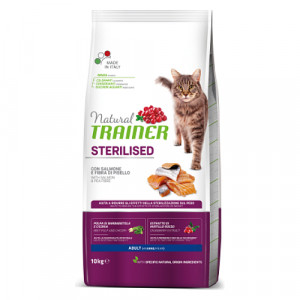 Natural Trainer Cat STERILISED Salmon & Pea sausā kaķu barība Lasis, zirnīši 10kg