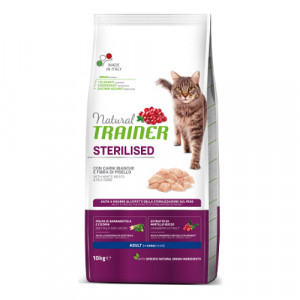 Natural Trainer Cat STERILISED White meat & Pea sausā kaķu barība Baltā gaļa, zirnīši 10kg