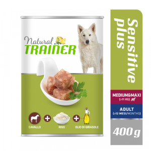 Natural Trainer Dog SENSITIVE MEDIUM MAXI konservi suņiem Zirga gaļa, rīsi 400g