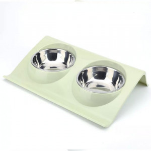Metāla bļodas ar plastmasas paliktni kaķiem, suņiem ø14cm 38x15 cm Green