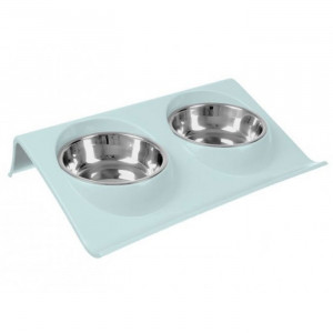 Metāla bļodas ar plastmasas paliktni kaķiem, suņiem ø14cm 38x15 cm Blue