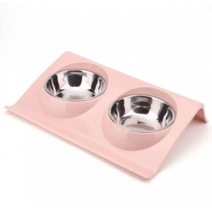 Metāla bļodas ar plastmasas paliktni kaķiem, suņiem ø14cm 38x15 cm Pink