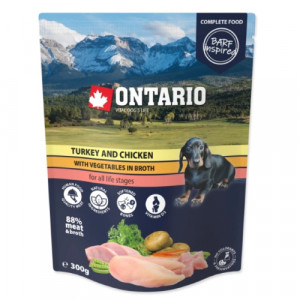 Ontario Dog Turkey & Chicken konservi suņiem Tītars, vista, darzeņi buljonā 300g