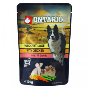 Ontario Dog Pork Cartilage with Chicken konservi suņiem Cūkgaļas skrimšļi, vista buljonā 100g