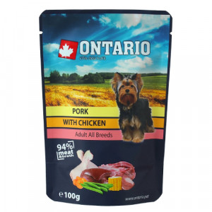 Ontario Dog Pork & Chicken konservi suņiem Cūkgaļa, vista buljonā 100g
