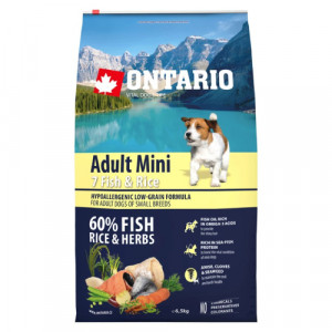 Ontario Dog MINI Fish & Rice sausā barība suņiem Zivis, rīsi 6.5kg