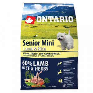 Ontario Dog SENIOR MINI Lamb & Rice sausā barība suņiem Jērs, rīsi 2.25kg