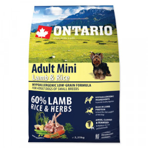 Ontario Dog MINI Lamb & Rice sausā barība suņiem Jērs, rīsi 2.25kg