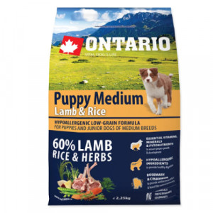 Ontario PUPPY Medium Lamb & Rice sausā barība kucēniem Jērs, rīsi 2.25kg