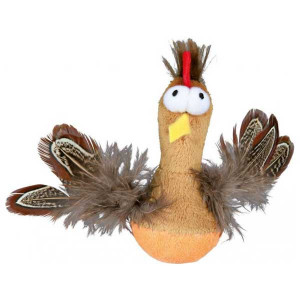 Trixie rotaļlieta kaķiem ar spalvām, skaņu Bobo Chicken 10cm