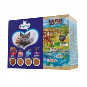 PreVital FARM SELECTION MIX konservi kaķiem mērcē Liellops, lasis, menca, tītars 12x85g
