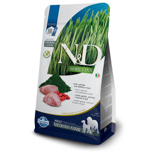 Natural & Delicious DOG GF ADULT M/L bezgraudu sausā barība suņiem Jērs, spirulīna 7kg