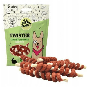 MR.BANDIT TWISTER gardums suņiem Truša tītas nūjiņas 16cm 500g