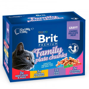 BRIT PREMIUM FAMILY PLATE CHUNKS konservi kaķiem mērcē MIX 12x100g