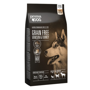 PrimaDog Adult Venison Turkey bezgraudu sausā suņu barība Briedis, tītars 20kg