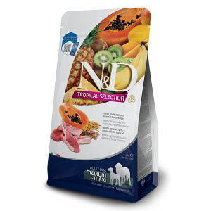 Natural & Delicious DOG TROPICAL LG ADULT M/L mazgraudu sausā barība suņiem Jērs 2kg