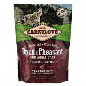 Carnilove Cat HAIRBALL CONTROL Duck & Pheasant bezgraudu sausā kaķu barība Pīle, fazāns 400g