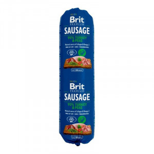 BRIT PREMIUM SAUSAGE TURKEY & PEAS konservi suņiem Tītars 800g