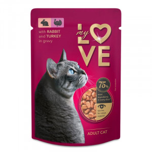 MJAU MY LOVE konservi kaķiem Trusis, tītars ragū 85g