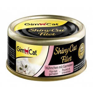 Gimcat ShinyCat Filet konservi kaķiem Vistas fileja, garnelēm 70g
